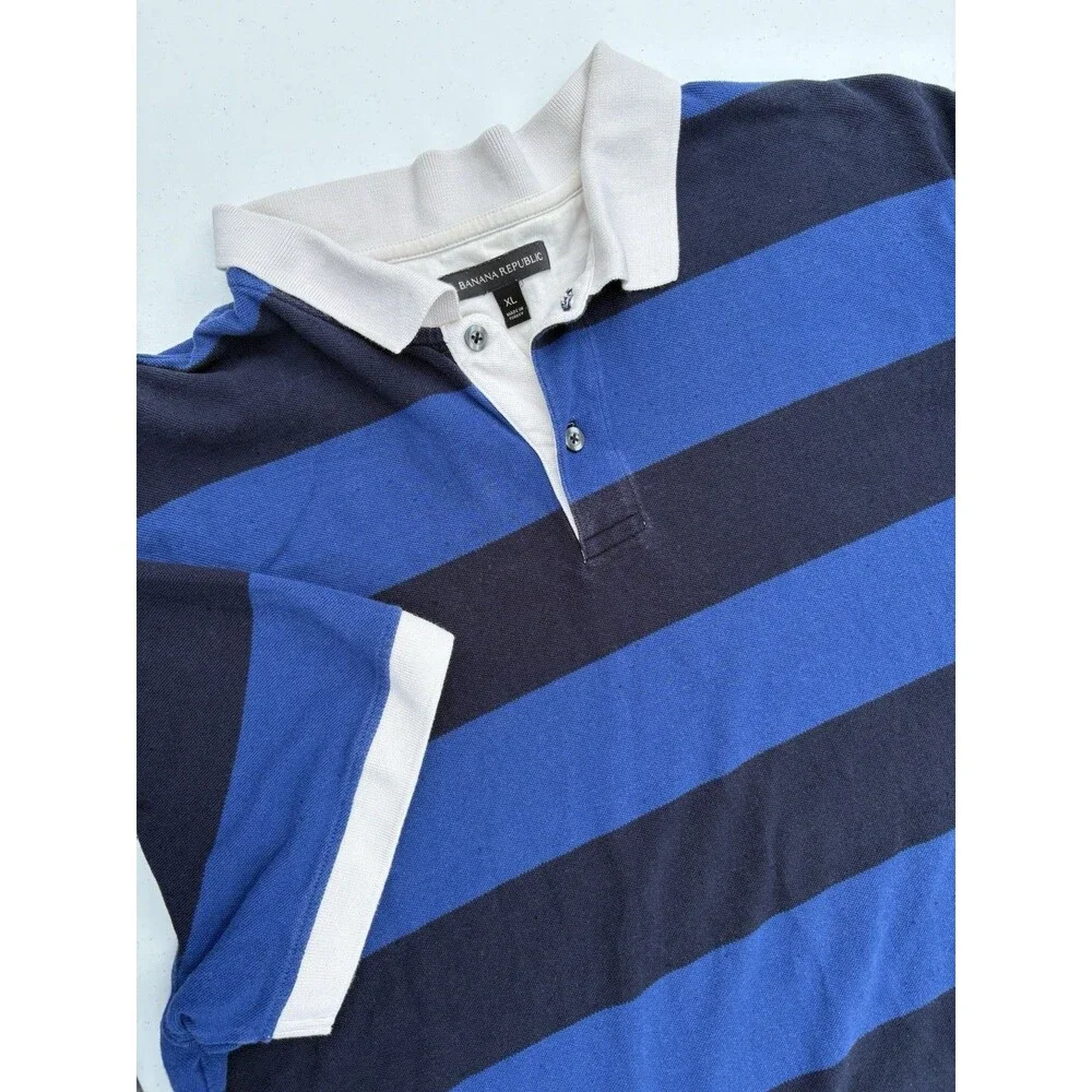 Banana Republic Polo Shirt Men’s XL Blue Rugby Stripe Short Sleeve